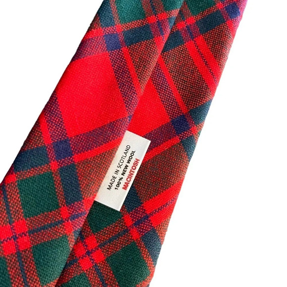 Scottish Macintosh Red Green Tartan Plaid Wool Tie 3” - Picture 3 of 5